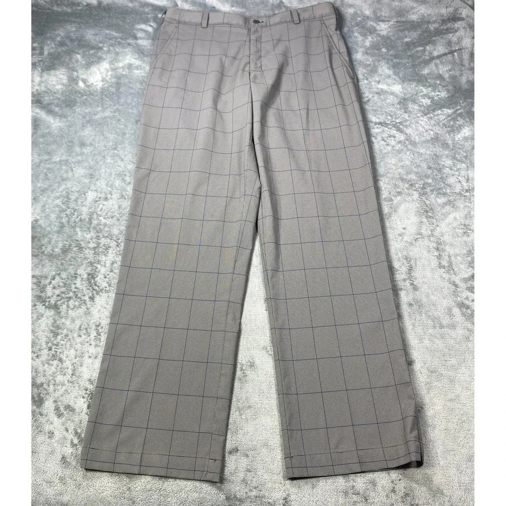 Nike Fit Dry Golf Pants Mens 33x32 Gray Plaid Windowpane Micro Check Performance